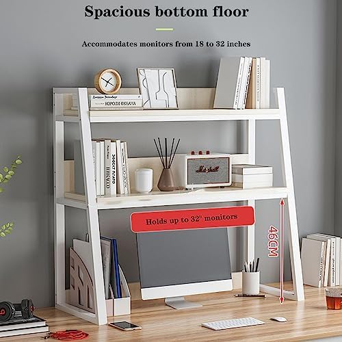 Ladder Desktop Shelf, Desk Hutch 3-Tier for Computer Desk, Desktop Display Rack, Multipurpose Vintage Metal and Wood Desktop Bookshelf Storage Organizer for Dorm Office Home,White,45x13x35" - Image 7