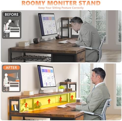 EnHomee71 L Shaped Computer Desk with Drawers,Printer Shelf for Home Office - Image 6
