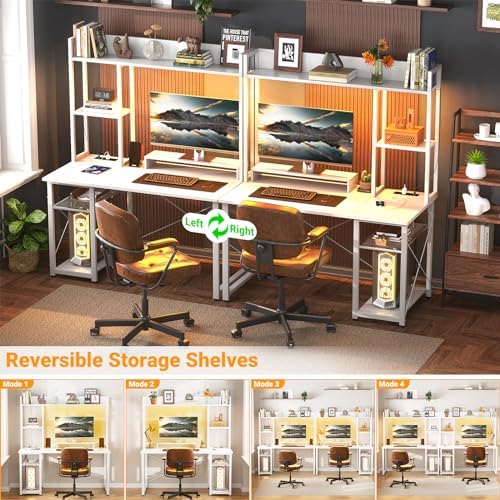 Cyclysio 39'' Gaming Desk with Hutch and Reversible Storage Shelves, White - Image 6