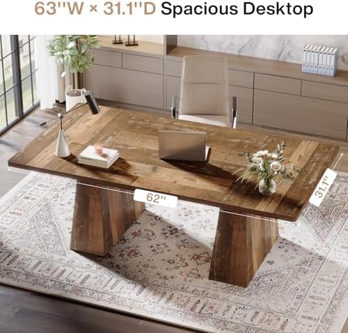 Tribesigns 63-Inch Executive Desk, Large Office Computer Desk with Double Pedestal, Modern Simple Workstations Writing Table Conference Table Business Furniture for Home Office, Espresso Brown - Image 6