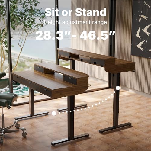 HUANUO 40 x 24 Inch Electric Standing Desk with 4 Drawers, Walnut - Image 6