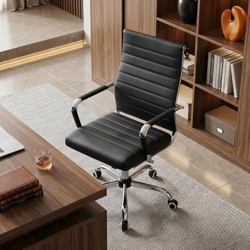 Okeysen Office Desk Chair, Ergonomic Leather Modern Conference Room Chairs, Executive Ribbed Adjustable Swivel Rolling Chair for Home Office. - Image 7