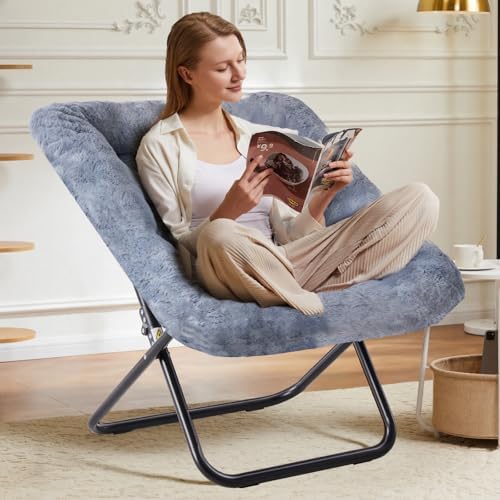 DUMOS Faux Fur Saucer Chair for Adults, Living Room Folding Lounge Chair - Image 6