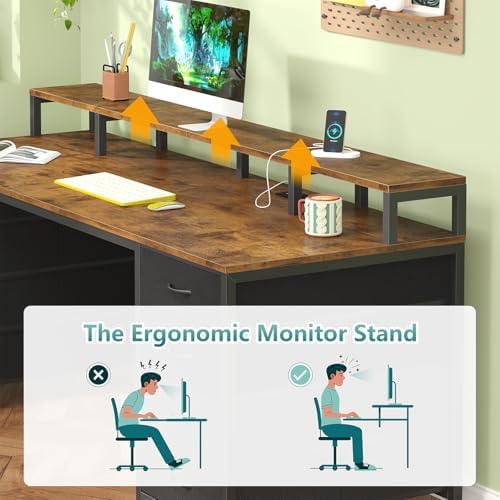 60" Computer Desk with 8 Drawers & Monitor Stand for Home Office, Bedroom - Image 7