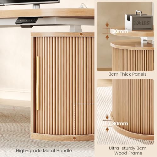 SEDETA 57" Standing Desk with Storage, Electric Height Adjustable Executive Fluted Desk with Curved Cabinets, Computer Desk with Power Strip for Home Office, Light Oak - Image 6