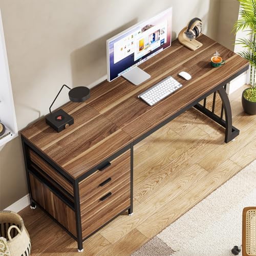 Tribesigns Computer Desk with 3 Drawers, 59-Inch PC Desk with Reversible Drawers, Industrial Study Writing Table Workstation with File Storage for Home Office, Walnut - Image 6