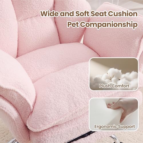 Big and Tall Office Chair with Flip Arms and Footrest, Teddy Criss Cross Legged Home Office Desk Chair with Pet Seat, Comfy Reclining Computer Gaming Chair, Pink - Image 6