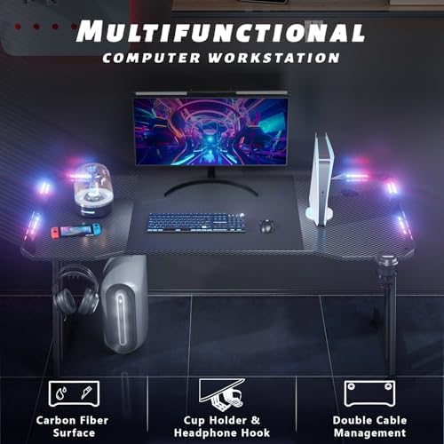 HLDIRECT 47 Inch Gaming Desk with App-Controlled RGB LED Lights, Black - Image 6