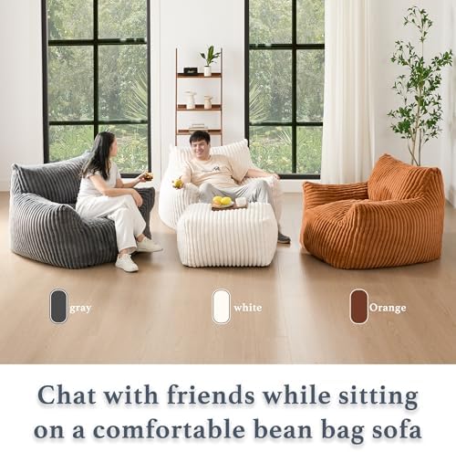 Gericco Oversized Bean Bag Chaise Lounge Chair with Ottoman for Adults - Image 6