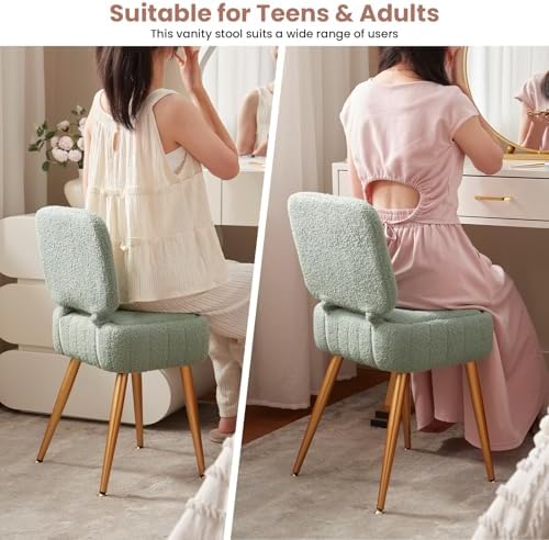 Vanity Chair with Storage Stool with Folding Back Makeup Chair - Image 6