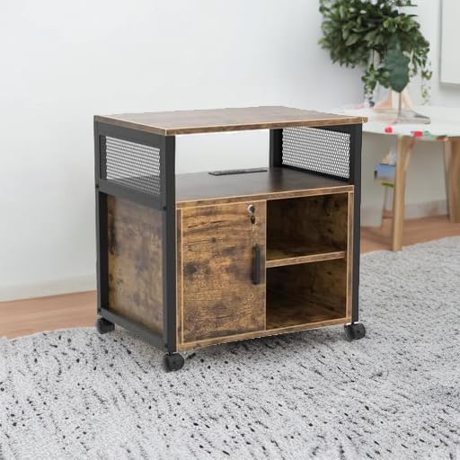 Unikito Rolling File Cabinet, Lateral Filing Cabinet on Wheels Mobile Office Printer Stand with Door and Open Storage Shelf for A4, Letter Size and Hanging File Folders, Lockable, Rustic Brown - Image 6