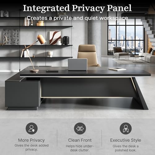 87" L-Shaped Executive Desk, Right-Return Office Desk with Drawers & Storage Cabinet, Large Black Corner Desk with Spacious Desktop for Home Office, Study, Executive Workspace - Image 6