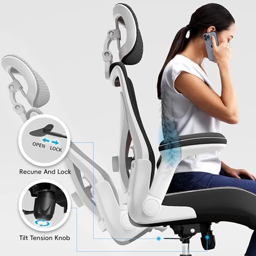 TRALT Office Chair - Ergonomic Office Chair with Adjustable Lumbar Support Headrest Office Desk Chair - Gaming Chair in X-Shape Office Chair - Desk Chair Computer Chair 150 kg White / Black - Image 6