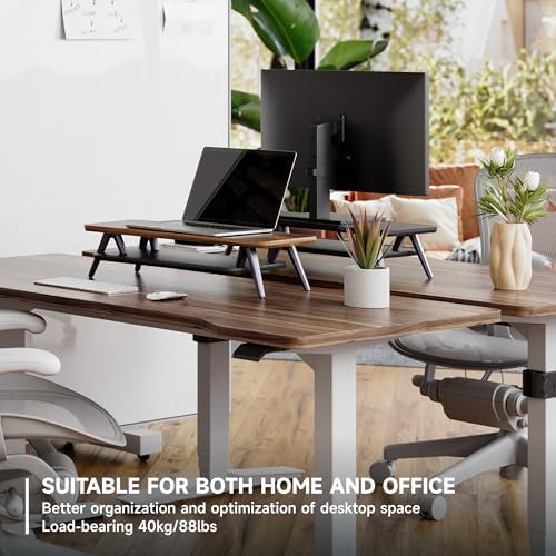 Fenge Monitor Stand Riser, Wooden Desk Shelf with 2-Tier Storage - Image 6