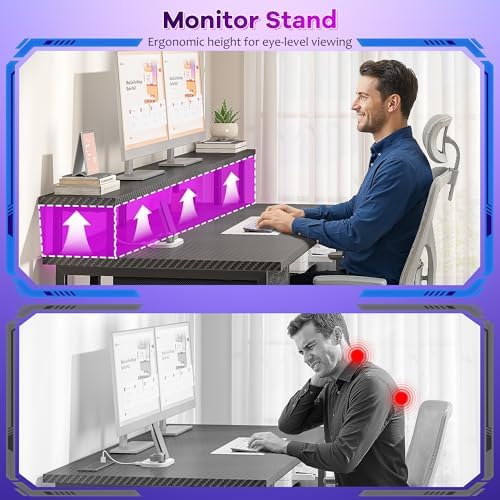 DurayLoly Office Desk with 55" Long Monitor Stand, 18" Ample Printer Space - Image 7