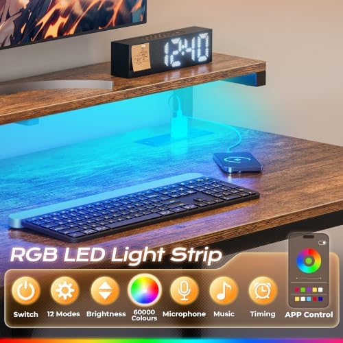 PRAISUN 39.4 Inch Gaming Desk with LED Lights & Power Outlets - Image 6