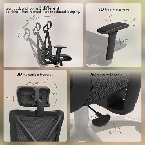 ELABEST Mesh Office Chair,Ergonomic Computer Desk Chair,Sturdy Task Chair- Adjustable Lumbar Support & Armrests,Tilt Function,Comfort Wide Seat,Swivel Home Office Chair (Onyx) - Image 7