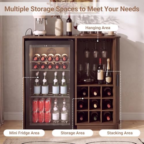 Seang Coffee Bar Cabinet with Mini Fridge Space,Walnut - Image 6