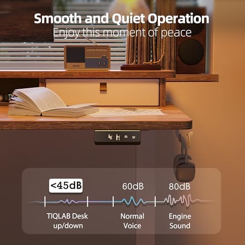 TIQLAB Standing Desk with Two Drawers, Stand Up Standing Desk Adjustable Height, Electric Sit Stand Table with Storage Shelf and Splice Board, 63 * 24 inch, Maple - Image 7