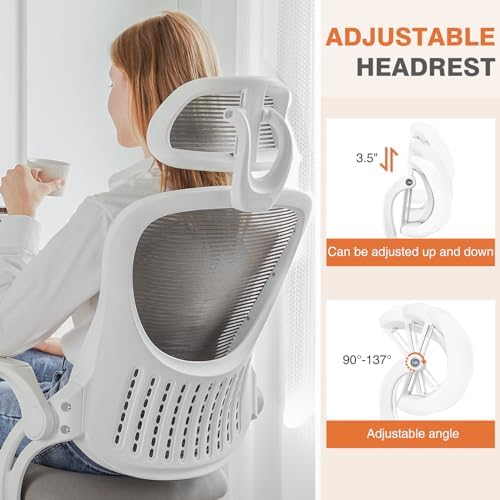 Sweetcrispy Home Office Managerial Executive Chair, High-Back Mesh with Adjustable Headrest, Flip-up Armrest Comfortable Lumbar Support, Comfy Arms for Bedroom,Study,Student - Image 6