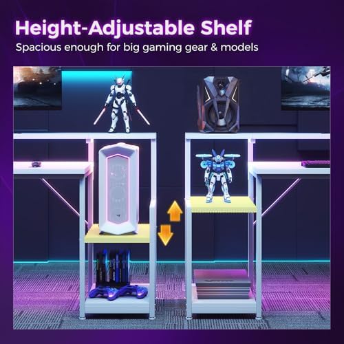 AODK 48 Inch Gaming Desk with LED Lights & CPU Stand, White - Image 6