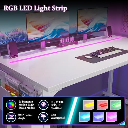 DurayLoly 40" Gaming Desk with Waterproof LED Lights for Bedroom,White - Image 6