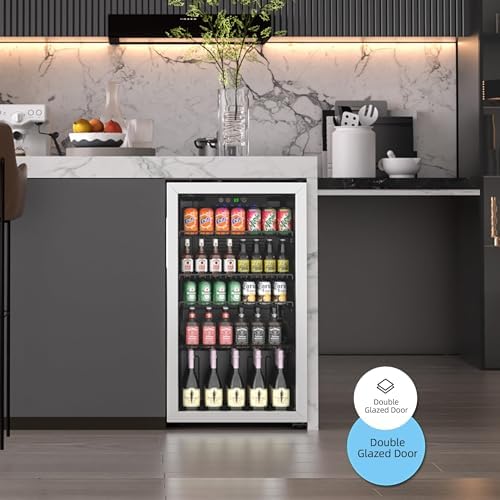 Erivess 126 Can Mini Fridge, Glass Door Beverage Refrigerator, 3.2 Cu.ft - Image 7