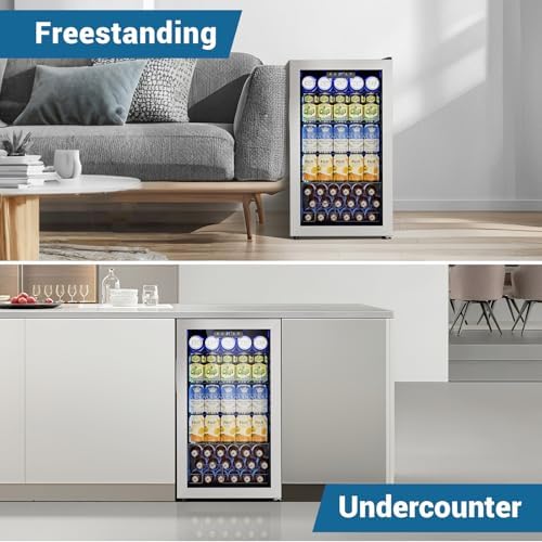 Velivi Mini Beverage Refrigerator 3.2 Cu. Ft Small Fridge 126 Can Lockable Drink Cooler with Glass Door, Safety Lock, For Beer Soda, Silver - Image 7