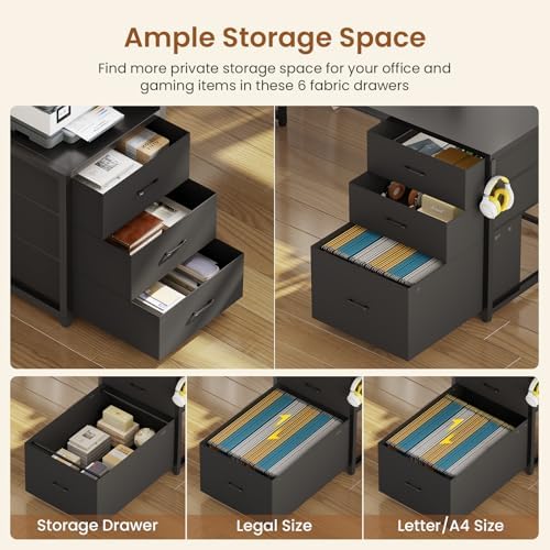 SEDETA Reversible L Shaped Gaming Desk with 6 Drawers, Hutch, Led Lights - Image 6