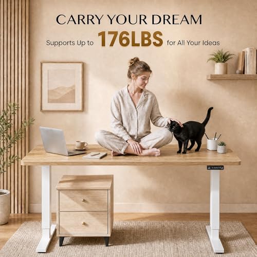 Grandder 47x32 Large Electric Standing Desk, Height Adjustable Computer Desk with 2 Memory Presets, 31.5" Deep Desktop Sit Stand Desk Home Office Desk Workstation Table with Hooks, Oak - Image 6