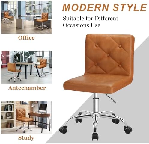VECELO PU Leather Mid-Back Armless Vanity Chair Adjustable Height 360° Rolling Swivel for Home Office Work - Image 7