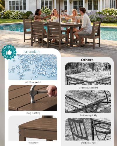 SERWALL HDPE Outdoor Dining Furniture, Outdoor Dining Set for 10, Brown - Image 7