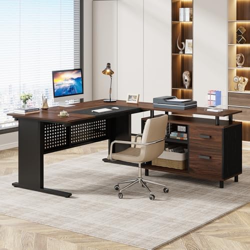 Tribesigns 63 Inch Executive Desk with File Cabinet, L Shaped Office Desk - Image 6