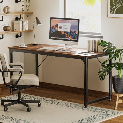 Huuger Computer Desk, 63 Inch Office Desk, Gaming Desk with Storage, Writing Desk Work Desk for Home Office, Study, Modern Simple Desk, Large Legroom, Metal Frame, Rustic Brown - Image 7