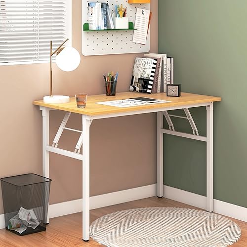 Need Office Computer Desk 39.3 Inch Sturdy Folding Laptop Table Teak - Image 6