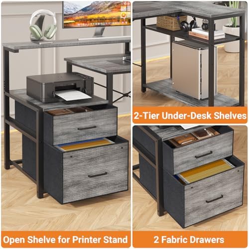 Aheaplus L Shaped Desk with File Drawer, Reversible L Shaped Gaming Desk - Image 7