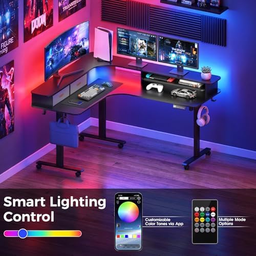 2-Tier L Shaped Electric Standing Desk with Drawers, 63 x 55 Height Adjustable Desk with Memory Controller, Storage, Ergonomic Corner Desk Sit Stand up Computer Table for Home Office, Black - Image 6