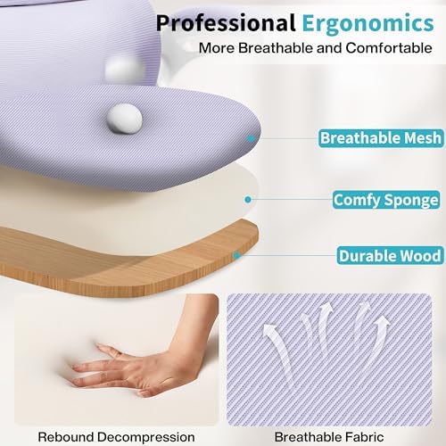 Ergonomic Office Chair,Mesh Office Chair with Lumbar Support,High Back Desk Chair with Flip-up Arms,400 lbs Big and Tall Computer Chair with Headrest,Comfy Desk Chairs (Lavender) - Image 6