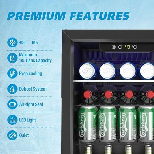 Erivess 105 Can Mini Fridge, Glass Door Beverage Refrigerator, 2.7 Cu.ft - Image 7