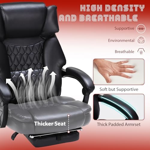 Massage Office Chair with Foot Rest 6 Points Vibration and Heat Home Office Desk Chairs for Heavy People 400lbs Reclining Managerial Chairs Ergonomic Executive Chair (Black) - Image 6