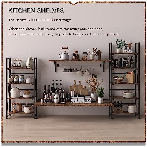 4NM No Assembly Folding Bookshelf Storage Shelves 4 Tier Vintage Bookcase Standing Racks for Bedroom Living Room Home Office - Image 6