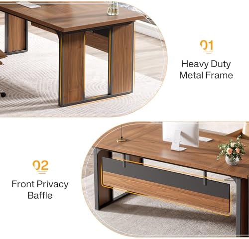 Tribesigns 63‘’ L-Shaped Executive Desk, Office Table with 47-Inch Drawers Cabinet, Large Computer Desk with Storage Shelves, Business Furniture Set for Home Office, Brown - Image 6