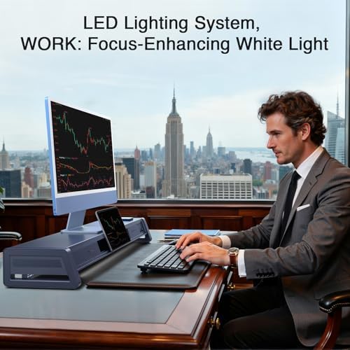 Vaydeer All-in-One Dual Monitor Stand Riser with 2 Drawers, 8USB Ports and Wireless Charging Pad with LED Light Strip for 2 Monitors , Desk Organizer for PC, iMac (Metal, 39.3 inches)-White - Image 6