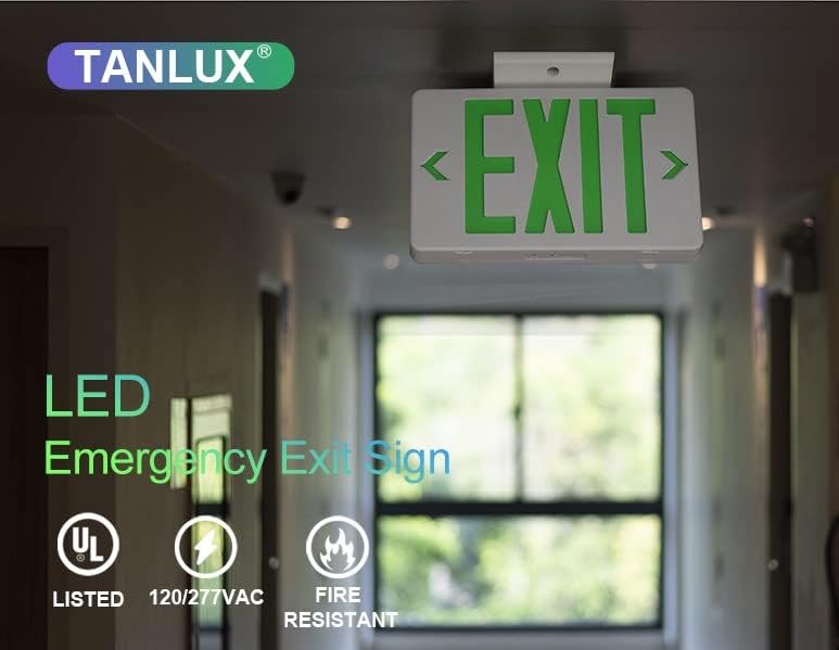 TANLUX Green Exit Sign, LED Emergency Exit Light with Battery Backup, UL Listed, AC 120/277V, Hardwired Exit Signs with Emergency Lights, Commercial Emergency Lights for Business - 4 Pack - Image 7