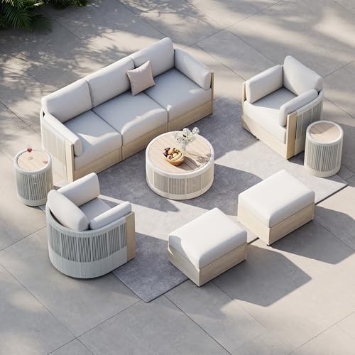 CHITA Modular Acacia Outdoor 3-Seater Sofa, Modern Patio Furniture Sofa - Image 5