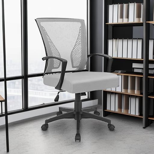Furmax Office Chair Ergonomic Computer Desk Mesh Chair Mid Back Swivel Lumbar Support with Armrest (1, Gray) - Image 6
