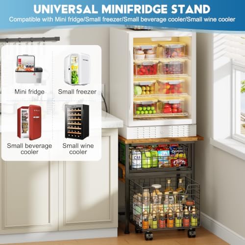 Mini Fridge Stand with Storage and Power Outlet, Small Refrigerator Stand - Image 7