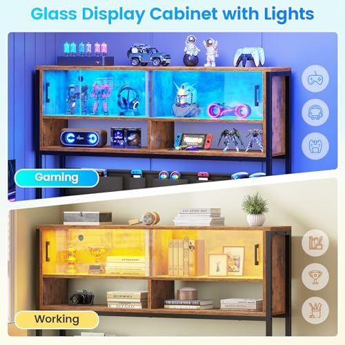 SEDETA L Shaped Office Desk with Storage Shelves, 2 Drawer, LED Light - Image 6