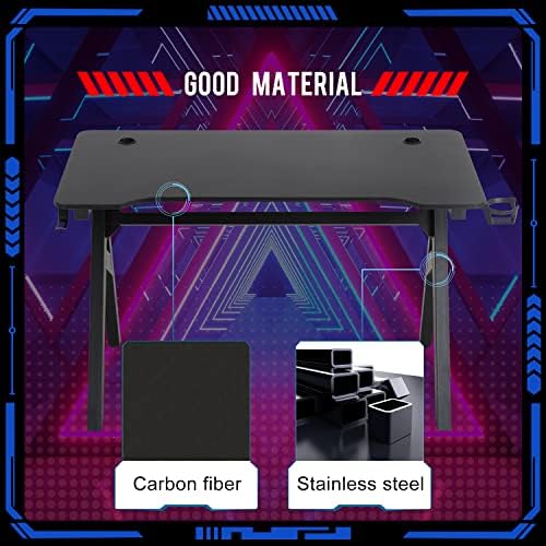 FDW Computer Desk Gaming Desk Student PC Desk Writing Desk Office Desk Modern Ergonomic Racing Style Table Workstation Carbon Fiber Headphone Hook (47in, Blue) - Image 6