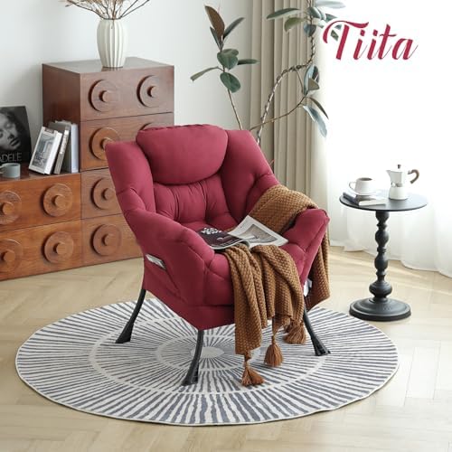 Tiita Lazy Chair for Adults, Comfy Reading Accent Chair, Red Single - Image 6